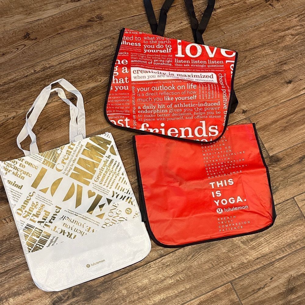 lululemon athletica Red and Gold Tote Bags